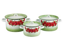Набор кастрюль эмалированных 3 предмета Восточный мак