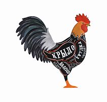 Меловая доска «Петух» двусторонняя на цепи 600х600 мм с росписью