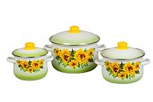 Набор кастрюль эмалированных 3 предмета Подсолнухи