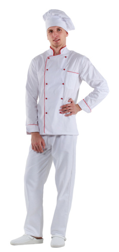 Куртка шеф-повара белая мужская с манжетом (отделка красный кант) [00002]