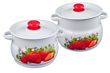 Набор кастрюль эмалированных 2 предмета Клубника садовая